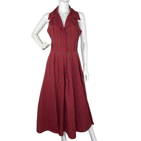 Vtg 80s Ann Taylor Midi Dress Sleeveless Plaid Punk Goth Rockabilly Size 10 - Picture 1 of 8